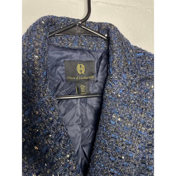 House of Harlow Women's Navy and Blue Tweed Blazer Jacket Size Small - Picture 2 of 8